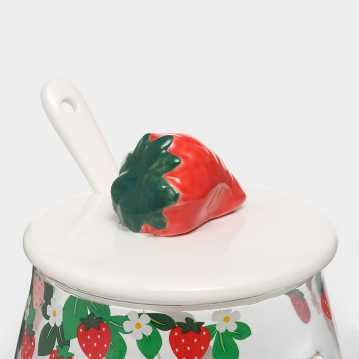 Кружка стеклянная с керамической крышкой и ложкой «Ягодка», 500 мл Кружка стеклянная с керамической крышкой и ложкой «Ягодка», 500 мл