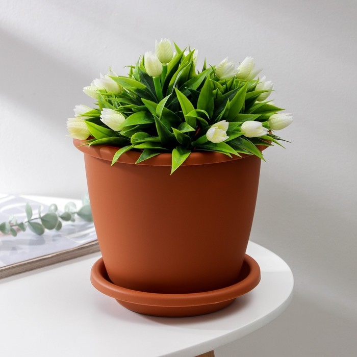 Горшок для цветов с поддоном «Афина», 3 л, пластиковый, цвет коричневый Горшок для цветов с поддоном «Афина», 3 л, пластиковый, цвет коричневый