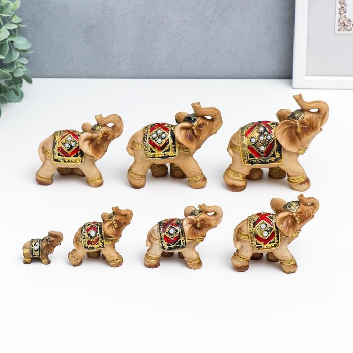 Сувенир полистоун Сувенир полистоун "Семь слонов попона с жемчугом" h-10,5;9,5;8;7,5;6,5;6;5 см