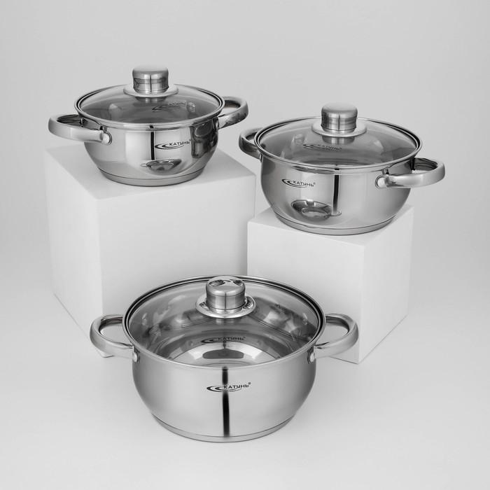 Набор кастрюль «Гретта», 3 предмета: 1,6 л, 2,2 л, 3,2 л, капсульное дно, индукция Набор кастрюль «Гретта», 3 предмета: 1,6 л, 2,2 л, 3,2 л, капсульное дно, индукция