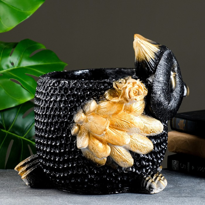 Фигурное кашпо Фигурное кашпо "Сова" черная с золотом, 28х26см