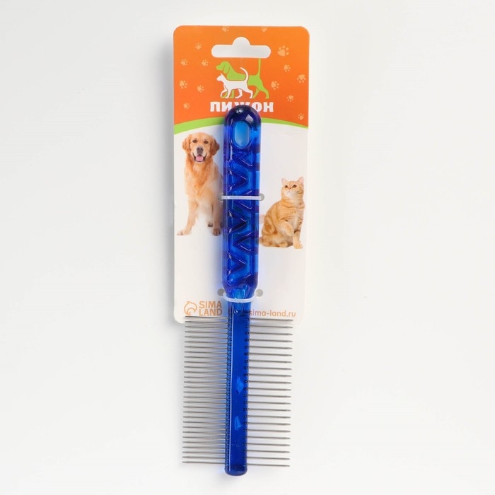 Расчёска для шерсти  Расчёска для шерсти "Пузырьки" двухсторонняя, прозрачная, 19,5 х 5,6 см, синяя