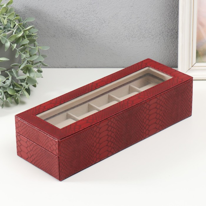 Шкатулка кожзам под часы 6 отделений Шкатулка кожзам под часы 6 отделений "Питон бордовый с прожилками" 11х31х7,5 см