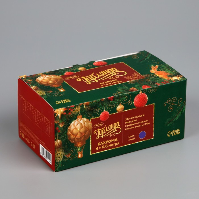 Гирлянда «Бахрома» 4 × 0.6 м, IP44, прозрачная нить, 180 LED, свечение синее, мерцание белым, 220 В Гирлянда «Бахрома» 4 × 0.6 м, IP44, прозрачная нить, 180 LED, свечение синее, мерцание белым, 220 В