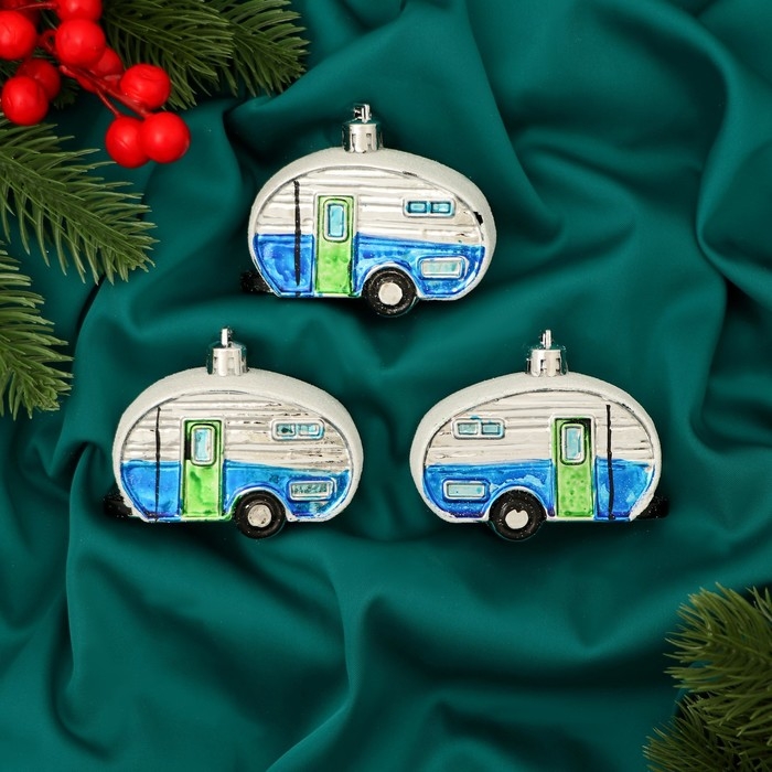 Набор украшений пластик 3 шт Набор украшений пластик 3 шт "Фургончики" 4х7 см, синий