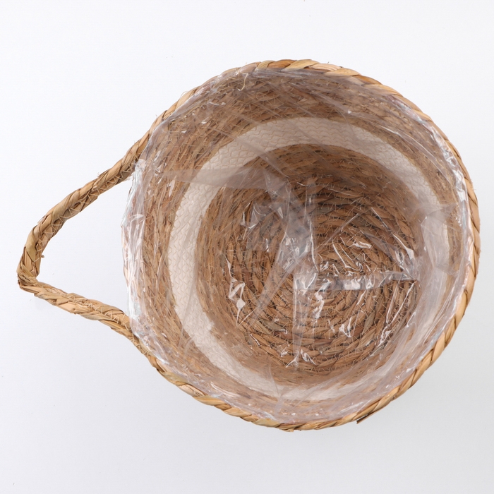 Кашпо плетеное  Кашпо плетеное "Танзания" с ручкой, 25,5х25,5х23 см, натуральный, белый