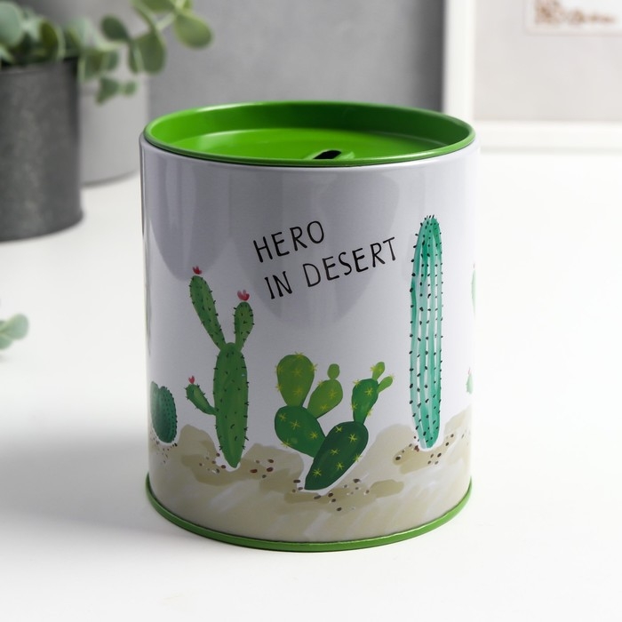 Копилка металл Копилка металл "Герой пустыни" бело-зелёный 9х9х10 см