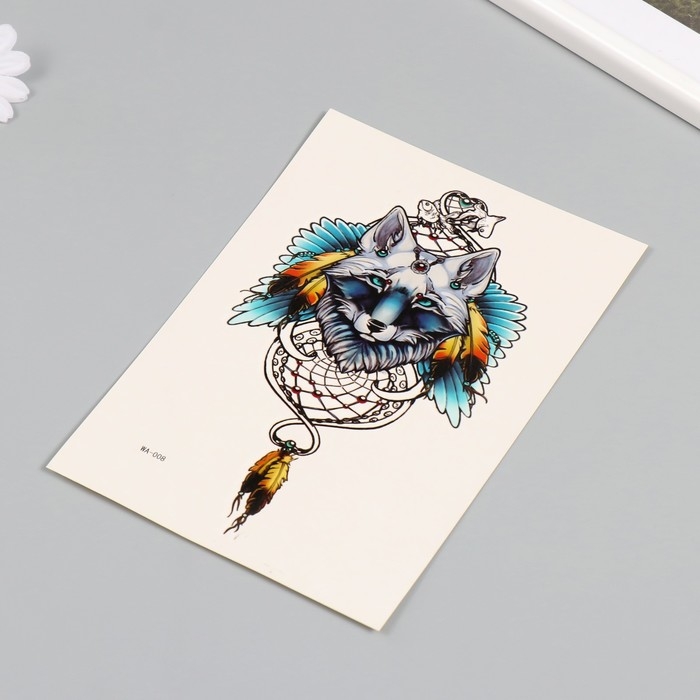 Татуировка на тело цветная Татуировка на тело цветная "Волк - хранитель снов" 26,1х14,6 см