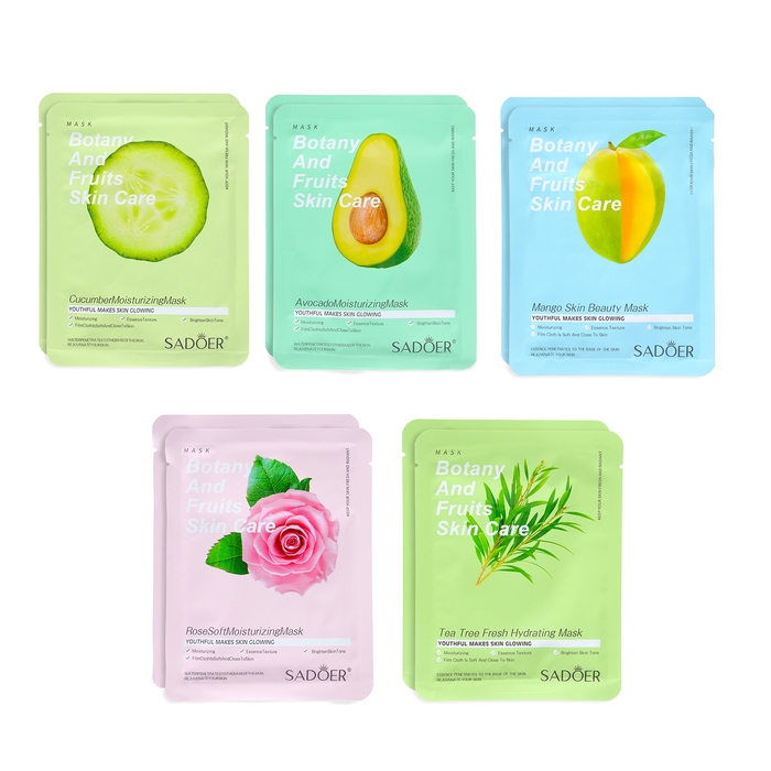 Набор увлажняющих, тканевых масок для лица &laquo;Botanika №3&raquo;, 10 шт