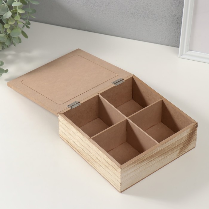 Шкатулка дерево с делениями  Шкатулка дерево с делениями "Древо жизни" мешковина 18х18х7 см