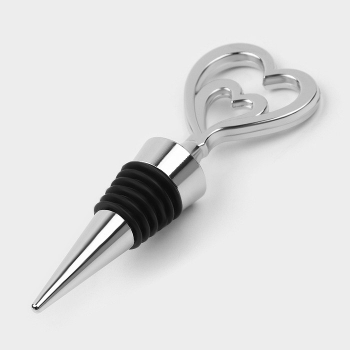 Пробка для бутылки Доляна «Двойное сердце», 11,5 см, цвет серебристый Пробка для бутылки Доляна «Двойное сердце», 11,5 см, цвет серебристый