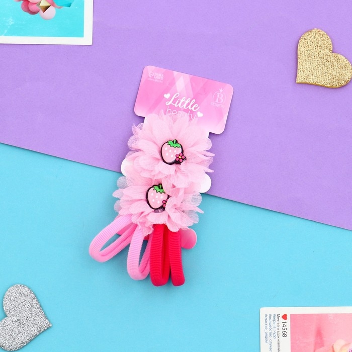 Набор для волос Набор для волос "Очаровашка" (4 резинки, 2 зажима 4 см) клубничка шик, розовый