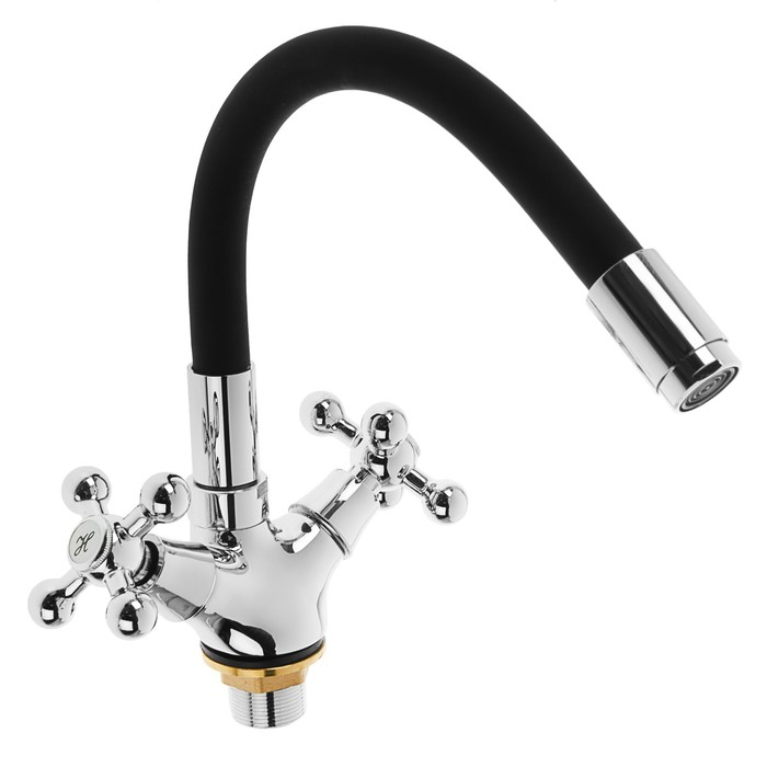 Cмеситель для кухни Accoona A9871F, двухвентильный, силиконовый излив, силумин, черный/хром Cмеситель для кухни Accoona A9871F, двухвентильный, силиконовый излив, силумин, черный/хром