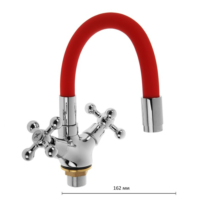 Cмеситель для кухни Accoona A9871N, двухвентильный, силиконовый излив, силумин, красный/хром Cмеситель для кухни Accoona A9871N, двухвентильный, силиконовый излив, силумин, красный/хром