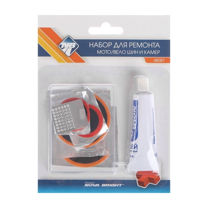 Набор заплаток для ремонта камер Nova Bright, 2 шт - 50 мм, 2 шт - 25 мм, клей, рашпиль Набор заплаток для ремонта камер Nova Bright, 2 шт - 50 мм, 2 шт - 25 мм, клей, рашпиль