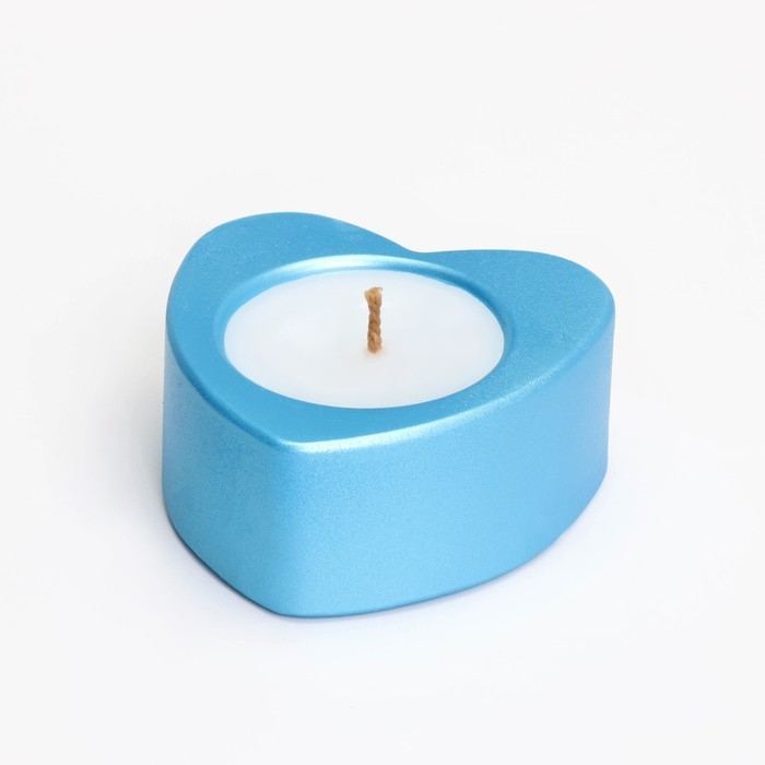 Свеча  Свеча "Сердце малое. Мрамор" в подсвечнике из гипса, 7х3см,голубой