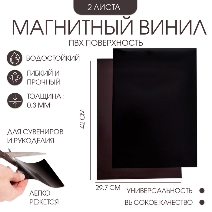 Магнитный винил, с ПВХ поверхностью, А3, 2 шт, толщина 0.3 мм, 42 х 29.7 см, черный Магнитный винил, с ПВХ поверхностью, А3, 2 шт, толщина 0.3 мм, 42 х 29.7 см, черный