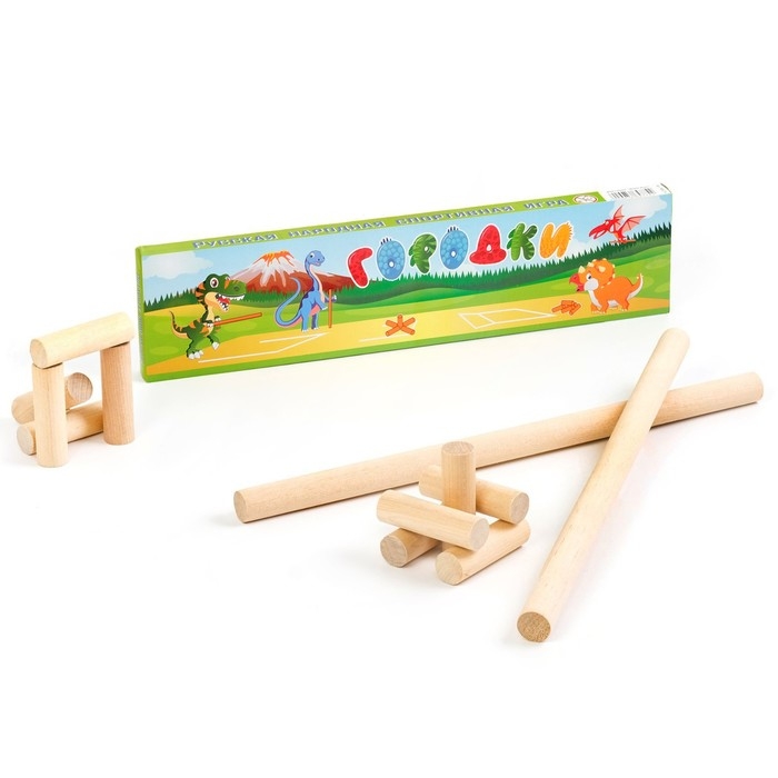 Игра городки  Игра городки "Время игры. Динозавры", биты 2 шт 49 х 2.5 см, городки 10 шт 9 х 2.5 см