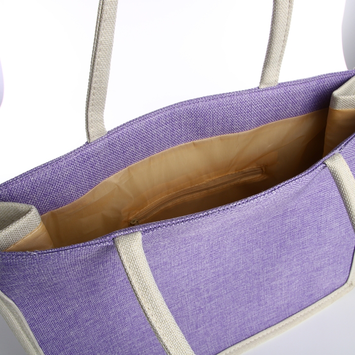 Сумка пляжная без застёжки, цвет молочный/сиреневый Сумка пляжная без застёжки, цвет молочный/сиреневый