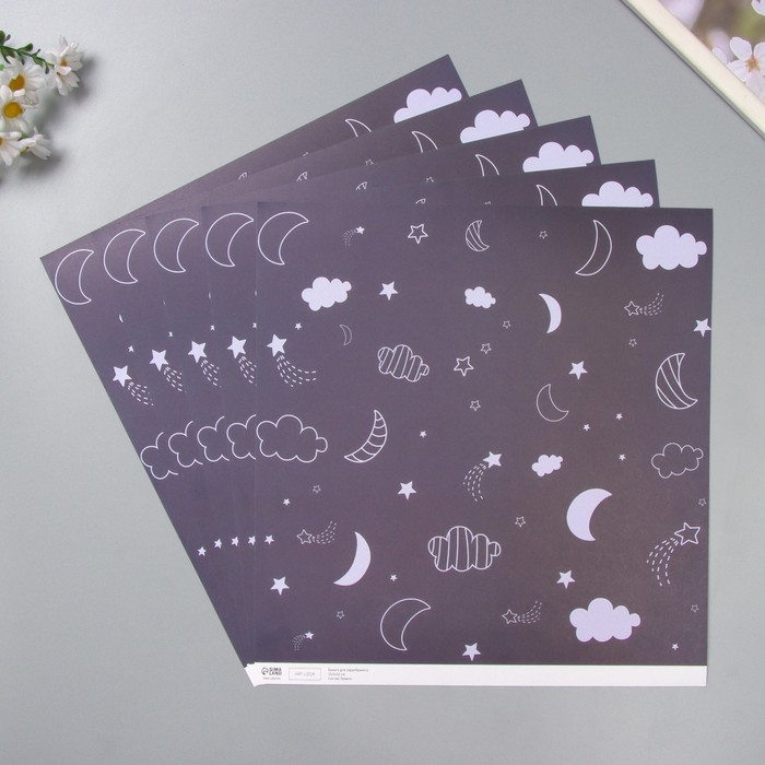 Бумага для скрапбукинга Бумага для скрапбукинга "Магия ночного неба" плотность 180 гр набор 5 шт 30,5х32 см