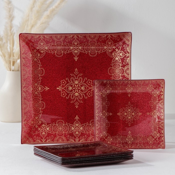 Набор столовый «Орнамент», 7 предметов: 30×30 см - 1 шт, 18×18 см - 6 шт, цвет красный Набор столовый «Орнамент», 7 предметов: 30×30 см - 1 шт, 18×18 см - 6 шт, цвет красный
