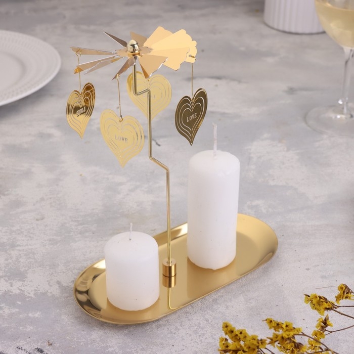 Подсвечник  Подсвечник "Карусель с сердцами", золотая, металл, 8,5 х 18 см