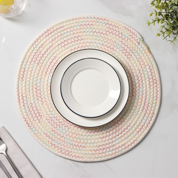 Салфетка сервировочная на стол Доляна «Радуга», d=38 см, цвет кремовый