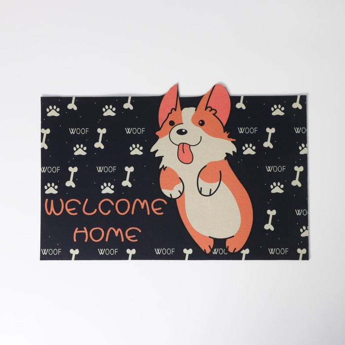 Коврик влаговпитывающий придверный Доляна «Корги», без окантовки, 39×59 см, цвет чёрный Коврик влаговпитывающий придверный Доляна «Корги», без окантовки, 39×59 см, цвет чёрный