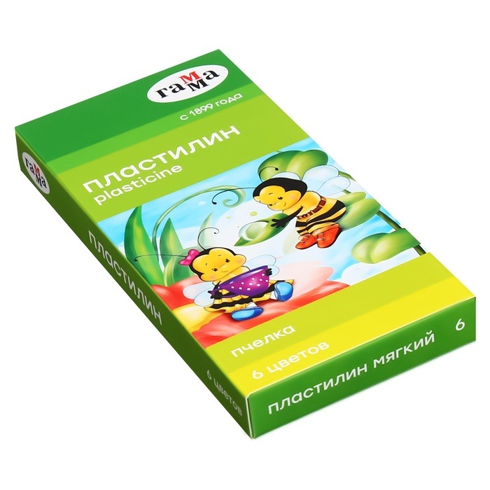 Пластилин мягкий (восковой) 6 цветов 90 г Гамма  Пластилин мягкий (восковой) 6 цветов 90 г Гамма "Пчелка", со стеком, картонная упаковка 280029Н