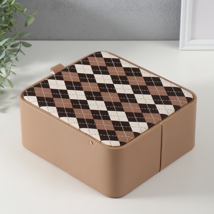Шкатулка кожзам для украшений  Шкатулка кожзам для украшений "Клетка" бежевая 20х22,5х9,5 см