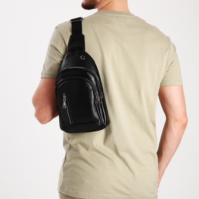 Сумка-слинг из искусственной кожи, цвет чёрный