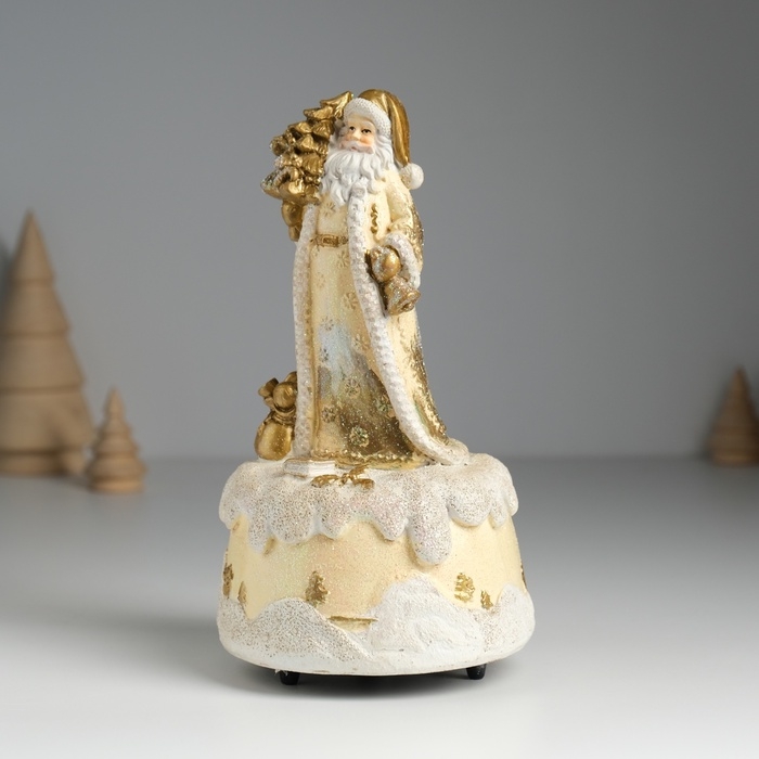 Сувенир полистоун музыка "Дед Мороз в коричневой шубе с ёлкой" 10х10х18 см