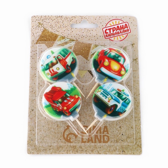 Набор свечей в торт Набор свечей в торт "Машинки" 4 шт, 4 см