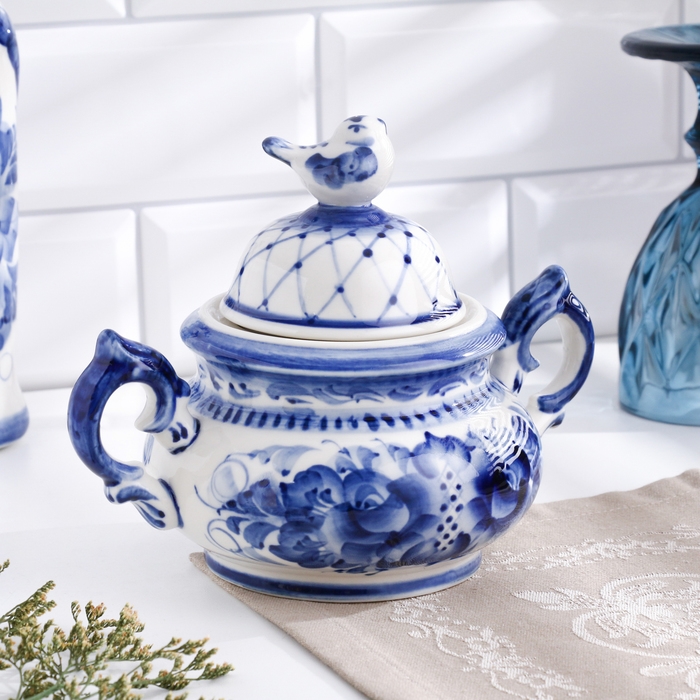 Сахарница Сахарница "Воробей", 16 х 21 см, гжель