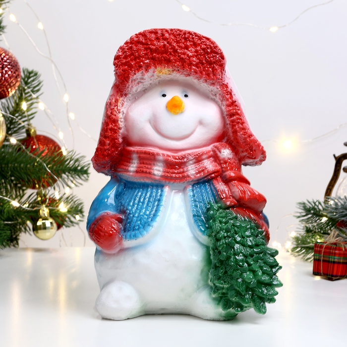 Копилка Копилка "Снеговик с ёлочкой" в красной шапке, 25х17см