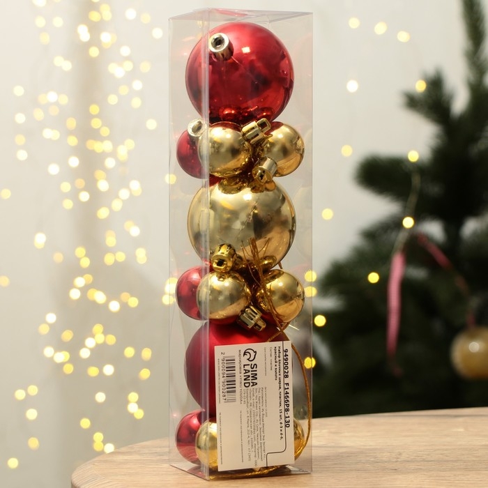 Шары ёлочные новогодние, на Новый год, d=3 и d=6, 15 шт., цвет красный и золотой