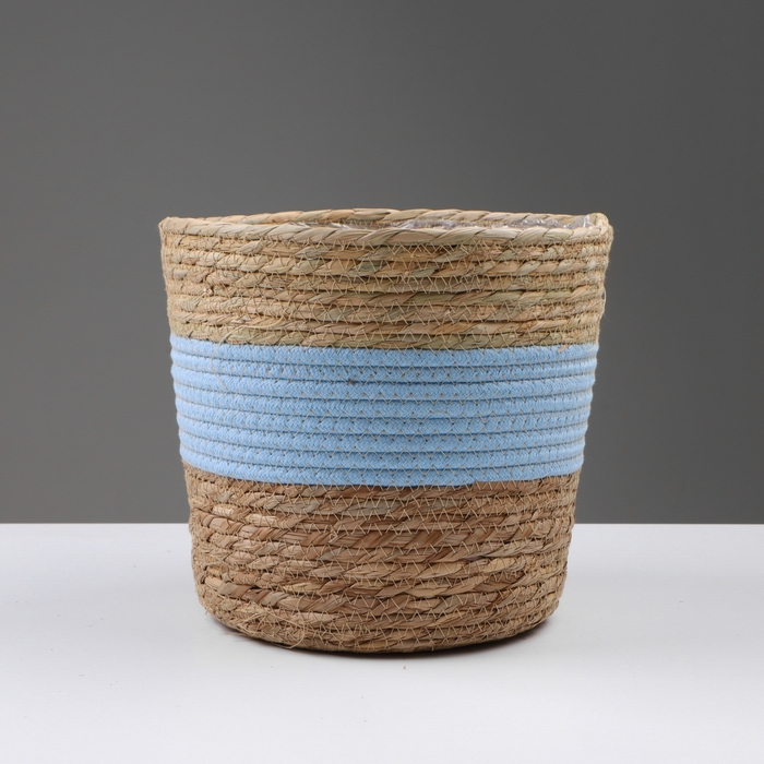 Кашпо плетеное  Кашпо плетеное "Намибия", 25,5х25,5х23 см, натуральный, голубой