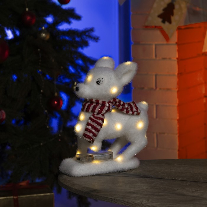 Светодиодная фигура «Оленёнок» 18 × 28 × 14 см, флок, батарейки ААх2 (не в комплекте), свечение тёплое белое Светодиодная фигура «Оленёнок» 18 × 28 × 14 см, флок, батарейки ААх2 (не в комплекте), свечение тёплое белое