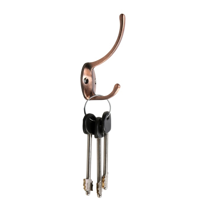 Крючок мебельный ТУНДРА TKD012, двухрожковый, медь Крючок мебельный ТУНДРА TKD012, двухрожковый, медь