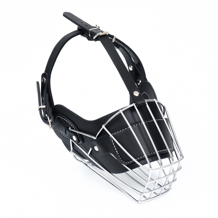 Намордник металлический №3 с трехсторонним ремешком, прессованная кожа, чёрный Намордник металлический №3 с трехсторонним ремешком, прессованная кожа, чёрный