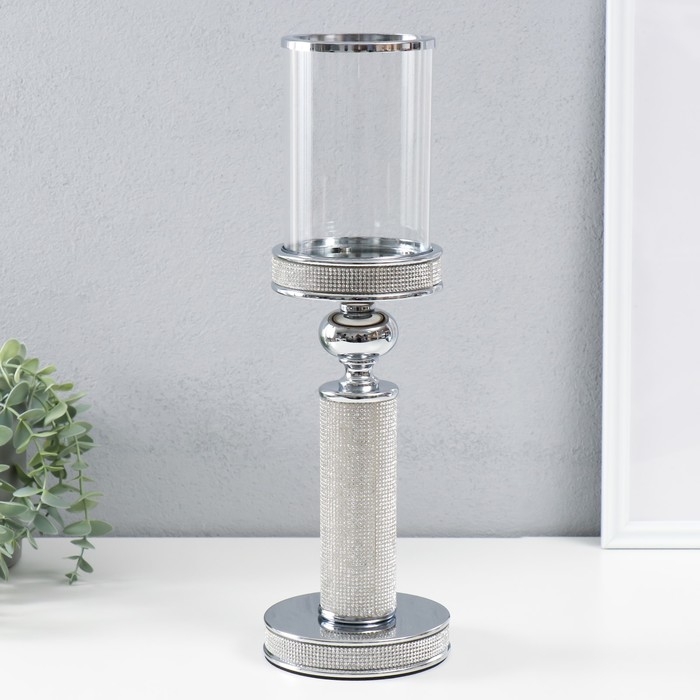 Подсвечник стекло, металл на 1 свечу Подсвечник стекло, металл на 1 свечу "Дэниз" на магните d=8,5 см, серебро 11,8х11,8х39 см