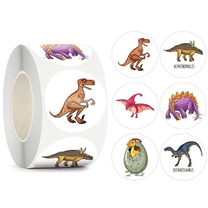 Наклейка бумага Наклейка бумага "Динозавры" d=2,5 см 500 шт в рулоне