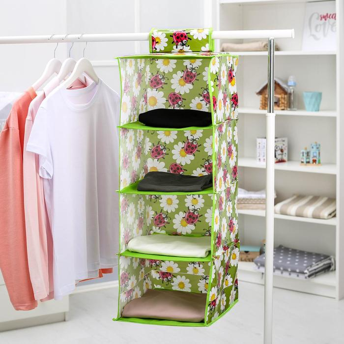 Органайзер подвесной Доляна «Божьи коровки», 4 отделения, 30×30×80 см, цвет зелёный Органайзер подвесной Доляна «Божьи коровки», 4 отделения, 30×30×80 см, цвет зелёный