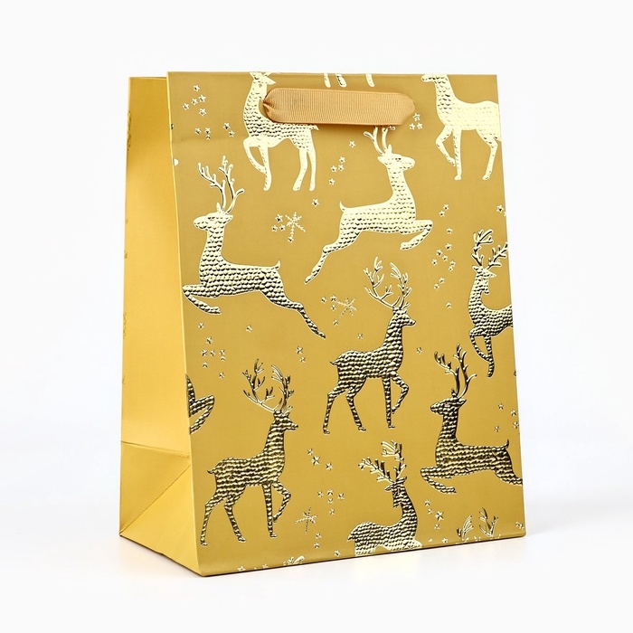 Пакет подарочный новогодний ламинированный «Олени», MS 23 x 18 х 10 см Пакет подарочный новогодний ламинированный «Олени», MS 23 x 18 х 10 см