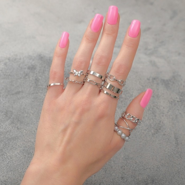 Набор колец 10 штук «Тренд» леди, цвет белый в серебре, размер МИКС