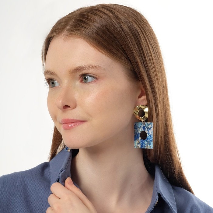 Серьги ассорти «Азелия» мятые круги, цвет жёлто-голубой в золоте Серьги ассорти «Азелия» мятые круги, цвет жёлто-голубой в золоте