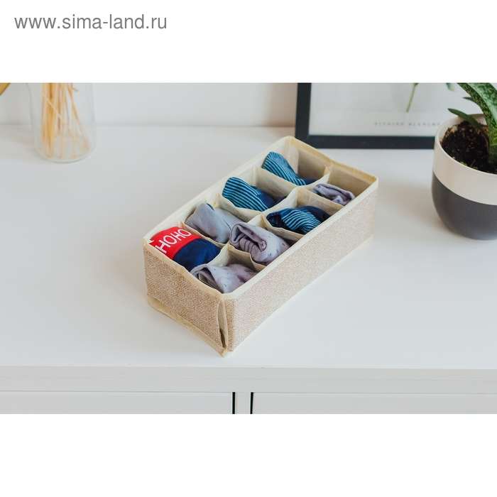 Органайзер для хранения белья Доляна «Европа», 8 ячеек, 28×14×10 см, цвет бежевый Органайзер для хранения белья Доляна «Европа», 8 ячеек, 28×14×10 см, цвет бежевый