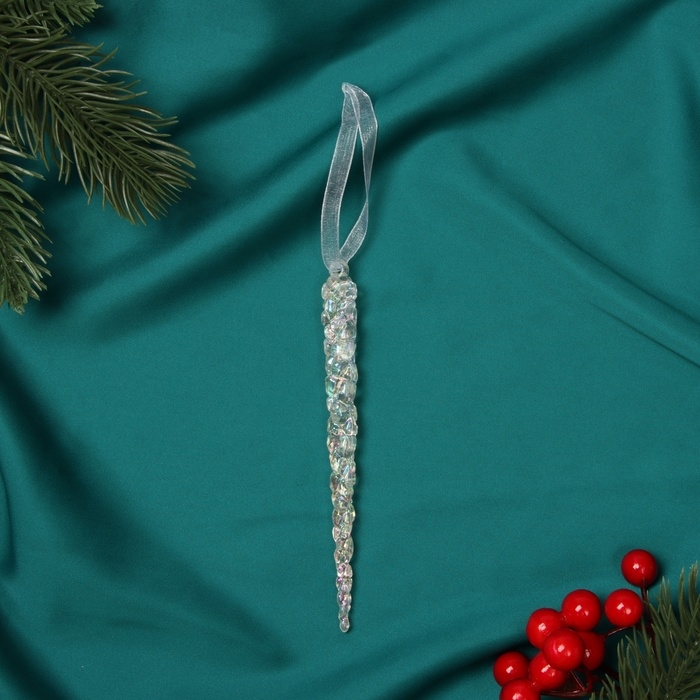 Украшение ёлочное Украшение ёлочное "Сосулька" 14,5х1 см, прозрачный перелив