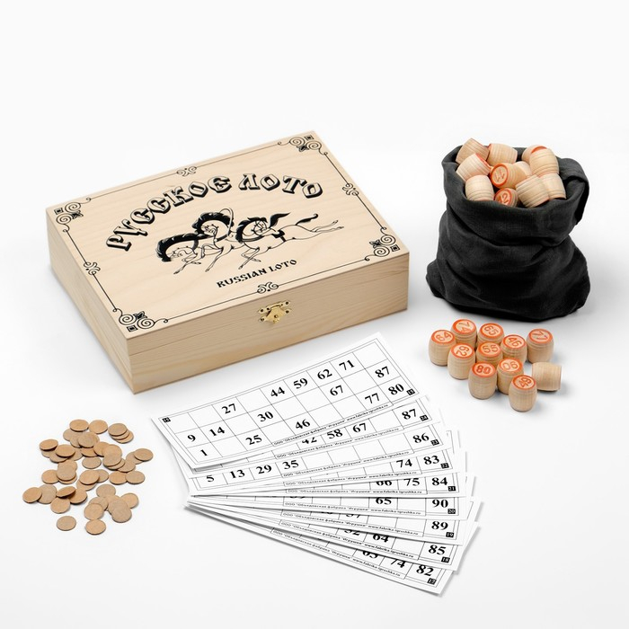Русское лото деревянное, подарочное, игра настольная  Русское лото деревянное, подарочное, игра настольная "Тройка", 24 карточки, 21 х 8 см