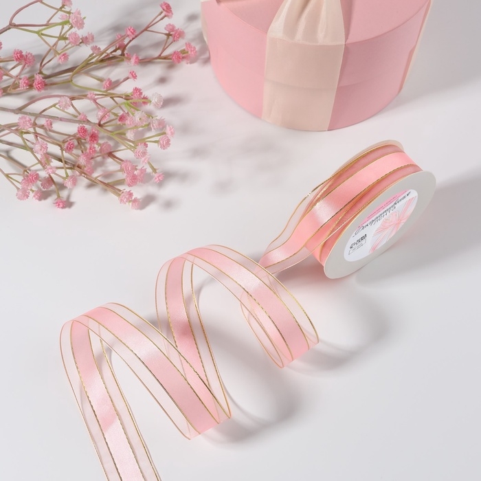 Лента декоративная, капроновая/атласная, с люрексом, 25 мм, 18 ± 1 м, цвет розовый Лента декоративная, капроновая/атласная, с люрексом, 25 мм, 18 ± 1 м, цвет розовый